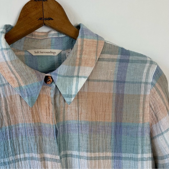 Soft Surroundings Linen Plaid Shirt M - Picture 4 of 9